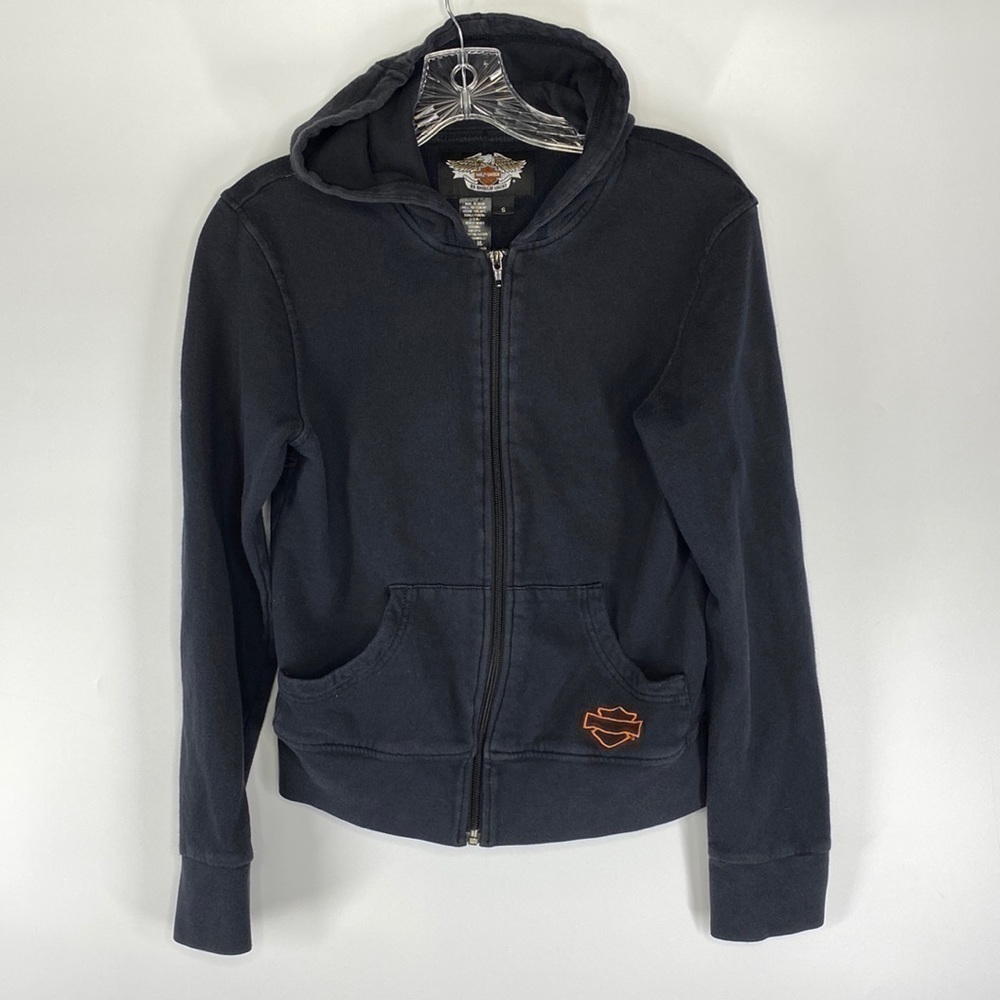 Harley Davidson Full Zip Black Hooded Sweatshirt Size Small